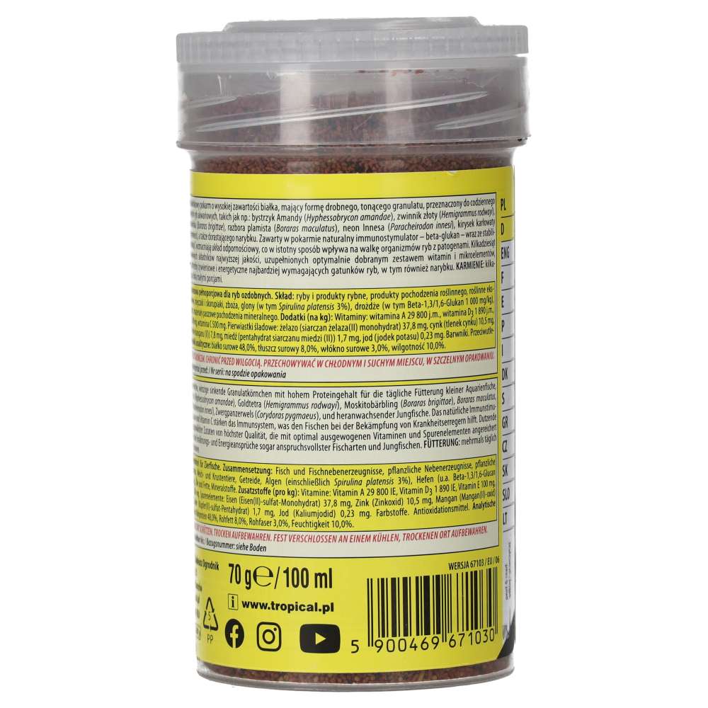 Tropical Nanovit Granulat rear packaging