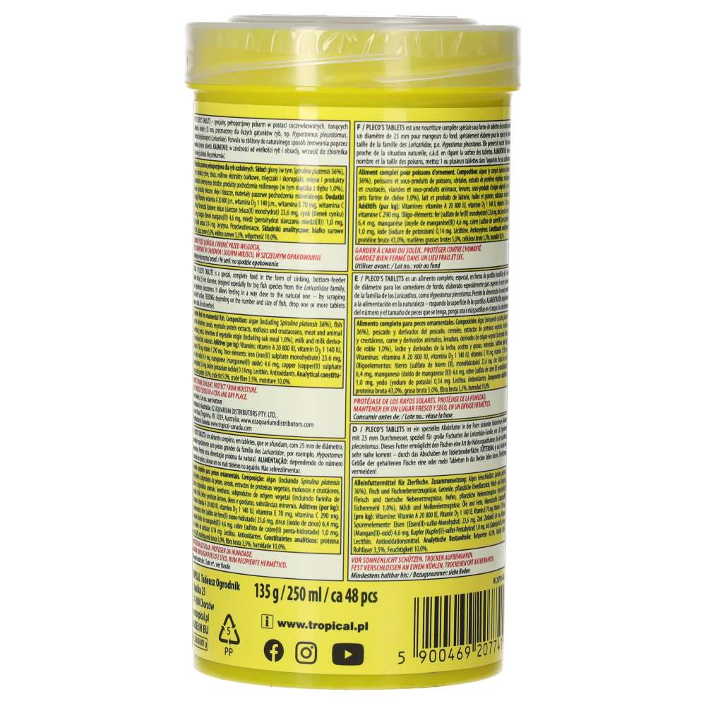 Tropical Plecos Tablets 135g rear packaging