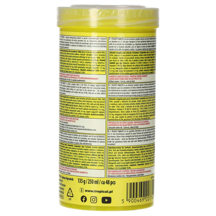 Tropical Plecos Tablets 135g rear packaging