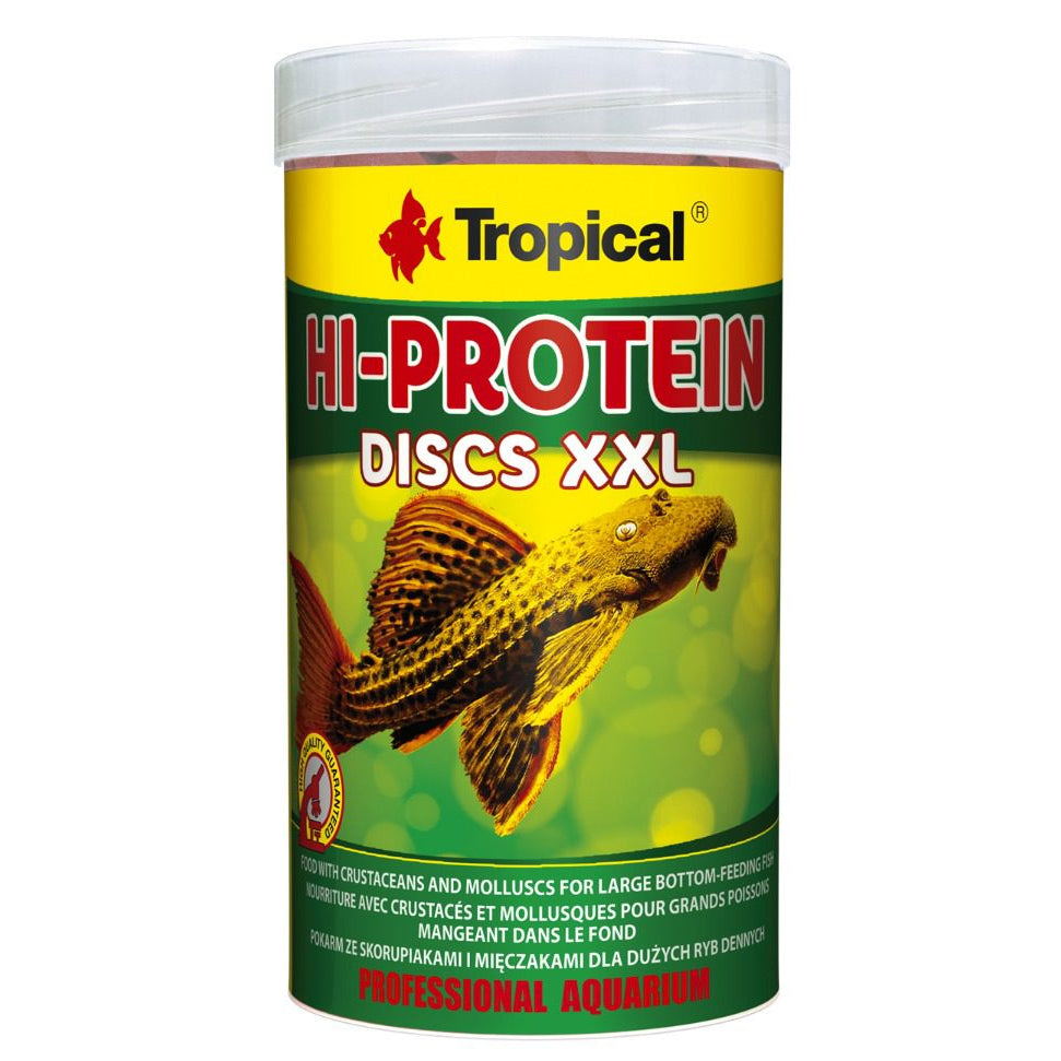 Tropical Hi-Protein Discs XXL fish food container on a white background