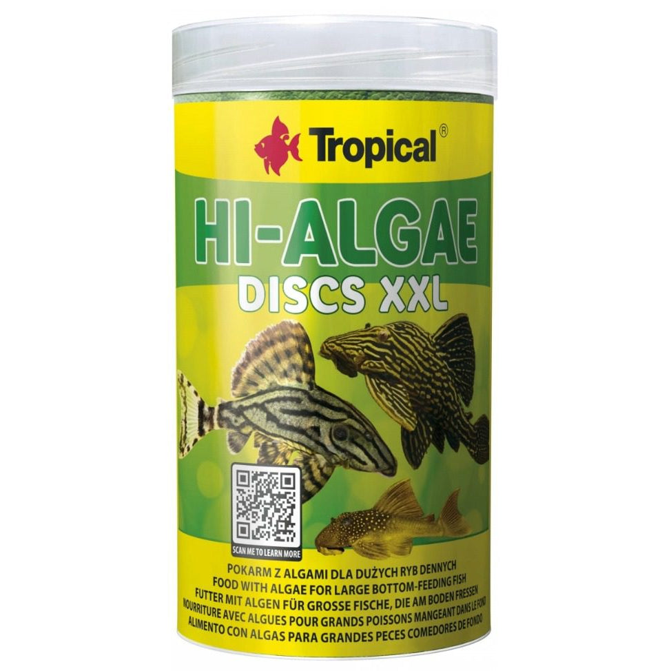 Tropical Hi-Algae Discs XXL fish food container on a white background