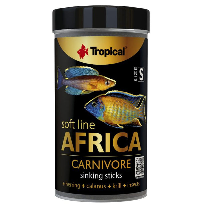 Tropical Africa Carnivore sinking sticks fish food container on a white background