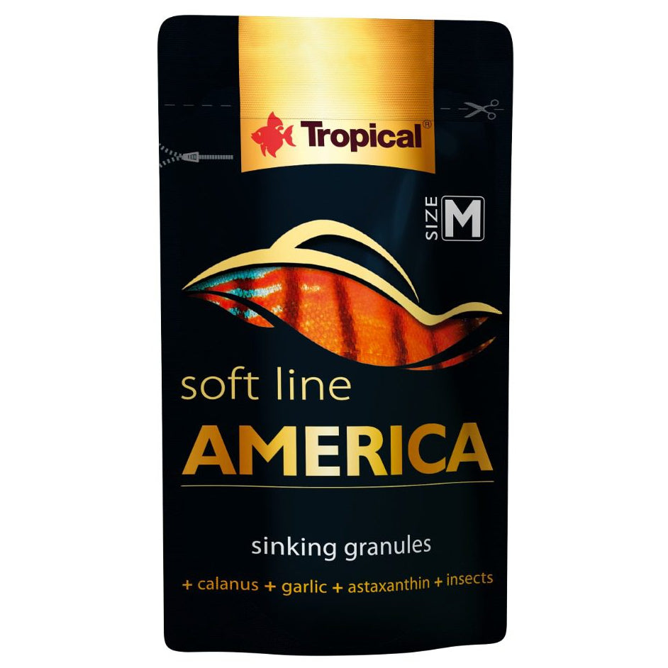 Tropical soft line America sinking granules packaging on a white background