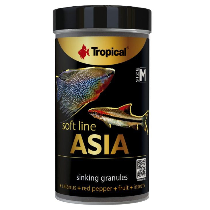Tropical Soft Line Asia sinking granules fish food container on a white background