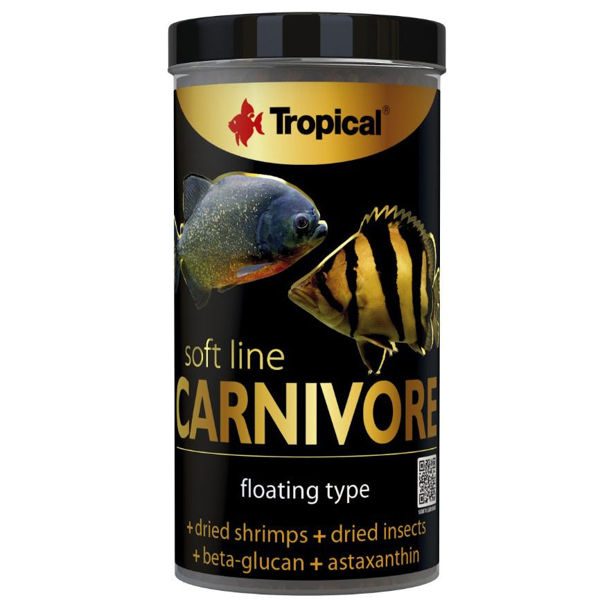 Tropical Carnivore fish food container on a white background
