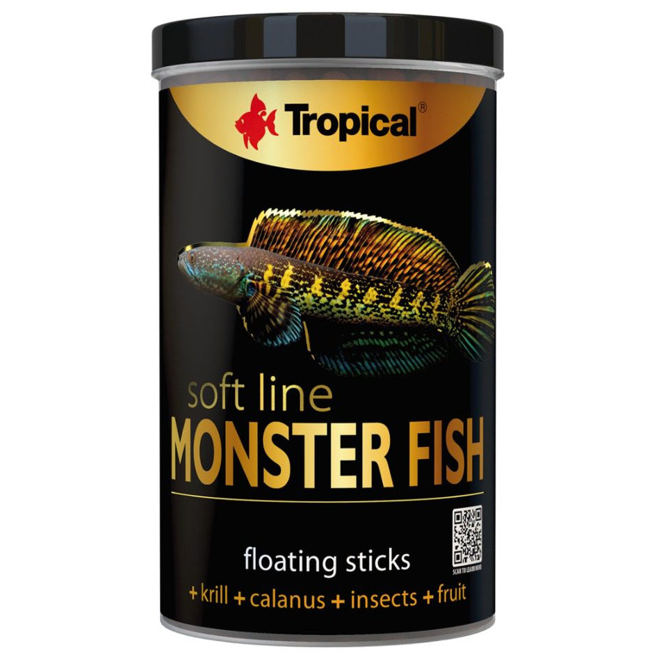 Tropical Monster Fish soft line floating sticks packaging on a white background