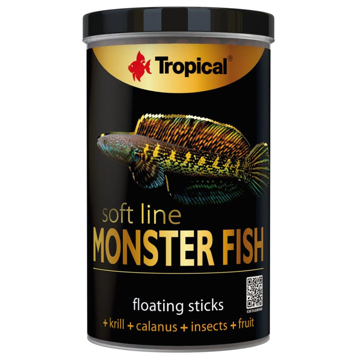 Tropical Monster Fish soft line floating sticks packaging on a white background
