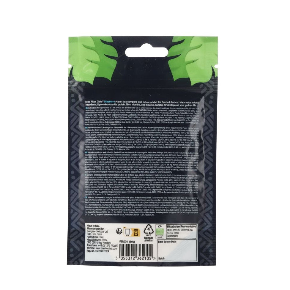 Blue River Blueberry Planet Gecko Diet 60g back of the pack