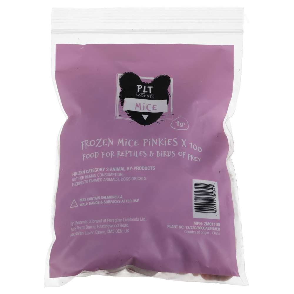 PLT Frozen Mice Pinkies 1g+ 100 pack packaging
