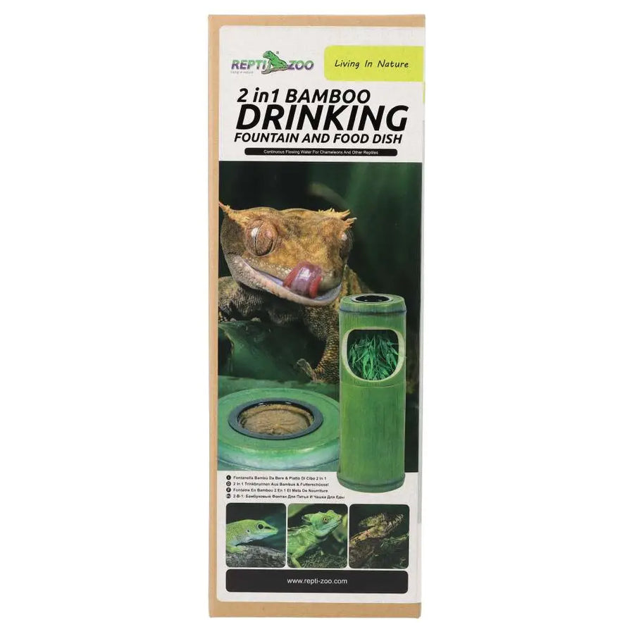 Reptizoo 2In1 Bamboo Drinking Fountain & Food Dish Decor