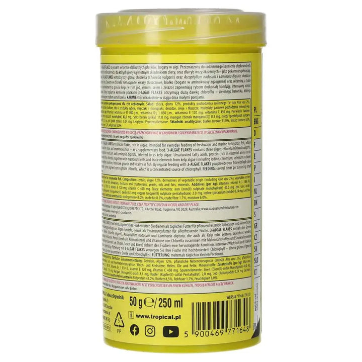 Tropical 3-Algae Flakes 250ml/50g
- back label with warnings 