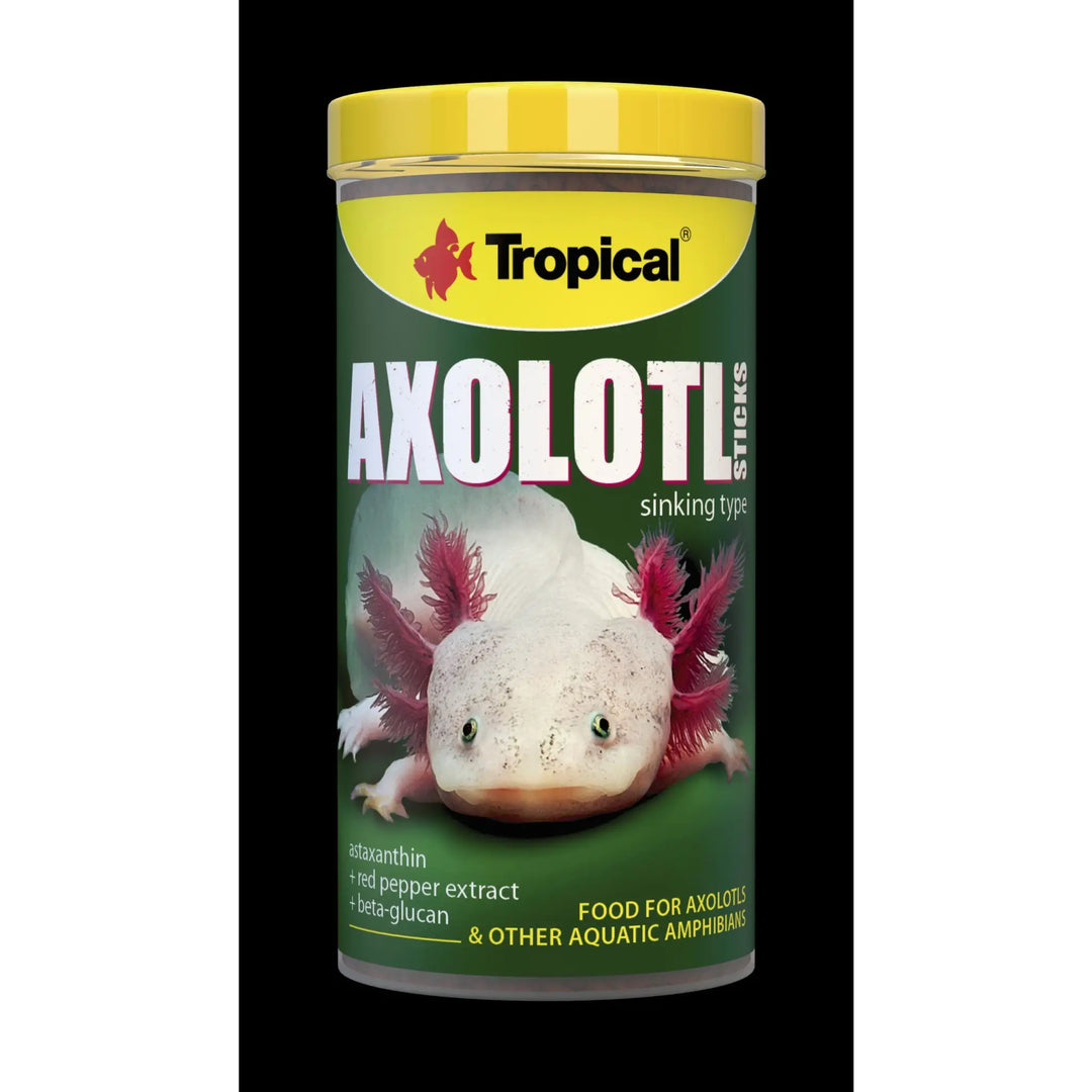 Tropical Axolotl Sticks 250ml/135g - stick food for amphibians, green and yellow tub, twist top