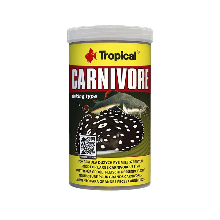 Tropical Carnivore 500ml/300g - front label of carnivore fish food by tropical