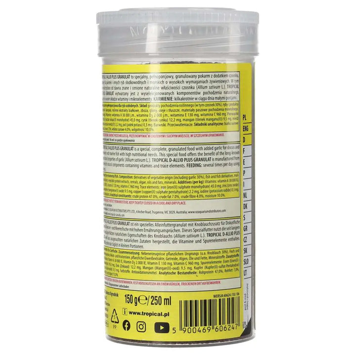Tropical D-Allio Plus Granulat 250ml/150g
- back label with warnings