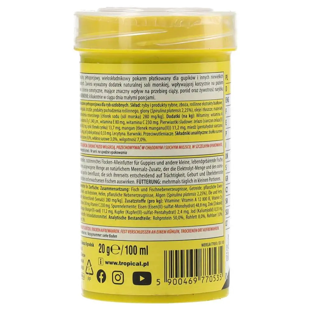 Tropical Guppy 100ml/20g
 - back view, warning label