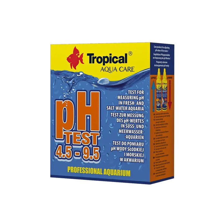 Tropical pH Test 4.5-9.5 - yellow and blue box with orange writing. 