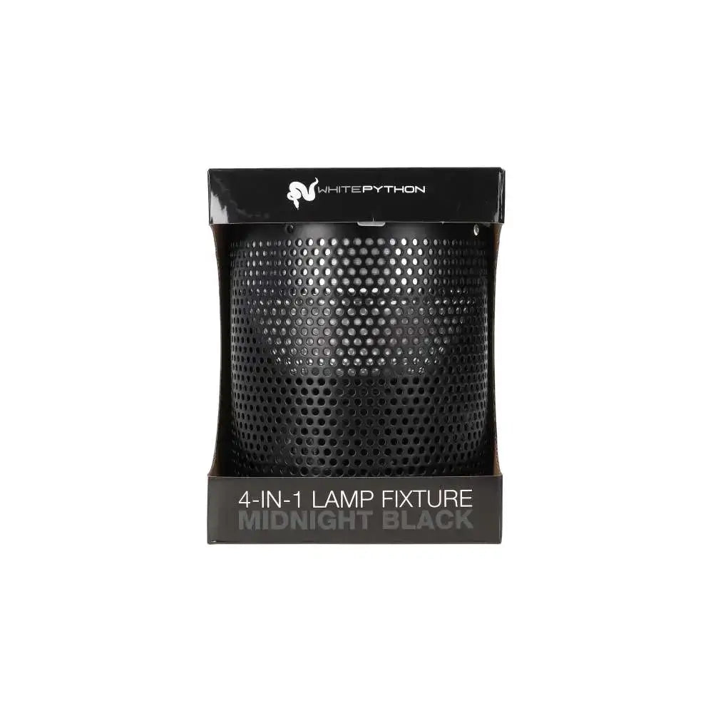 A Midnight Black White Python 4-in-1 lamp fixture facing forward in its packaging