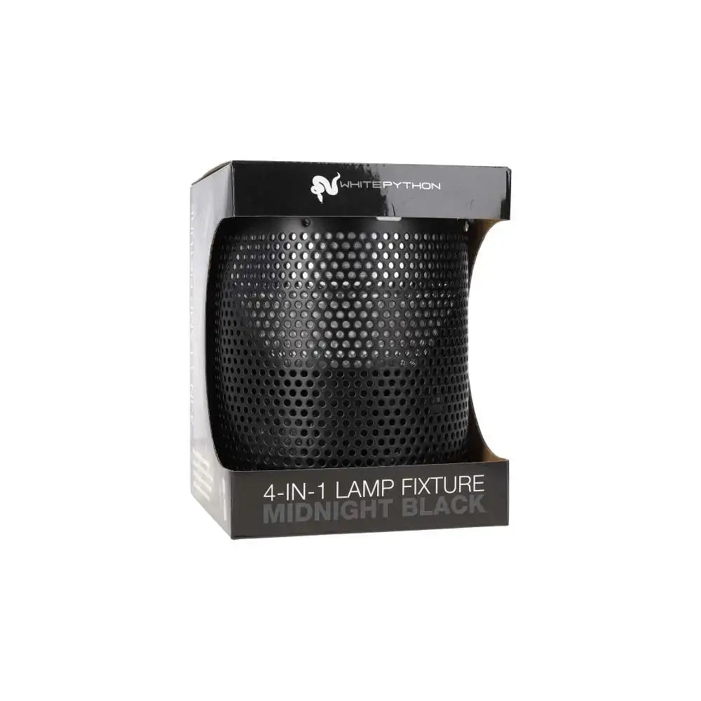 A Midnight Black White Python 4-in-1 lamp fixture facing forward in its packaging
