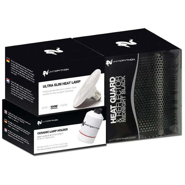 Buy White Python Ceramic Heater, Holder, Guard & Reflector (HWC100|HWH005|HWG010) Online at £74.67 from Reptile Centre