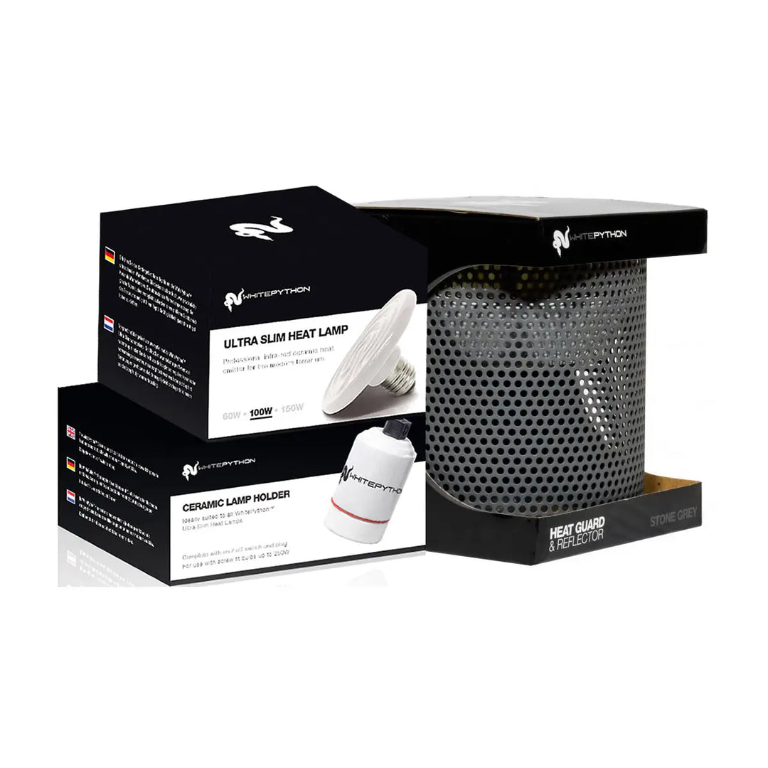 Buy White Python Ceramic Heater, Holder, Guard & Reflector (HWC100|HWH005|HWG040) Online at £74.67 from Reptile Centre