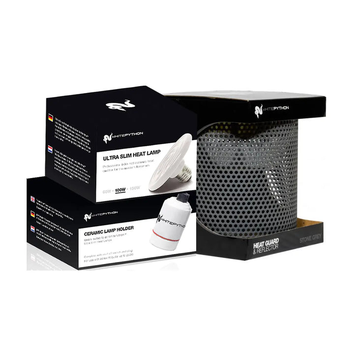 Buy White Python Ceramic Heater, Holder, Guard & Reflector (HWC100|HWH005|HWG040) Online at £74.67 from Reptile Centre