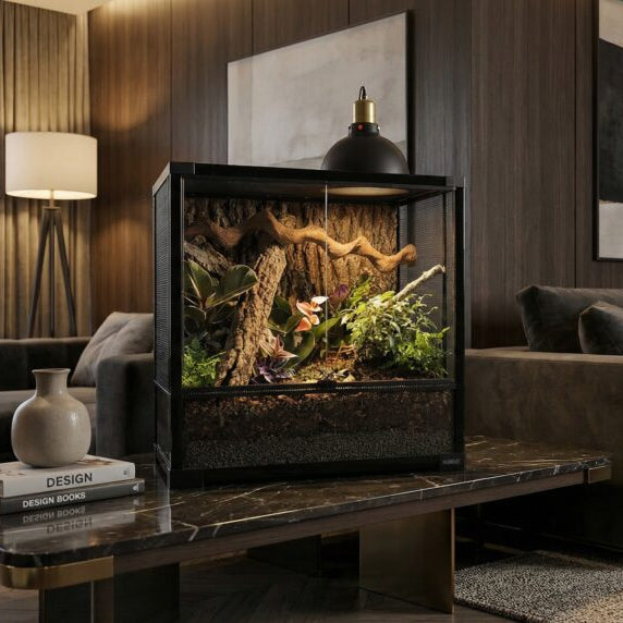 White Python Goldforge Heat Lamp Reflector on a terrarium in a room