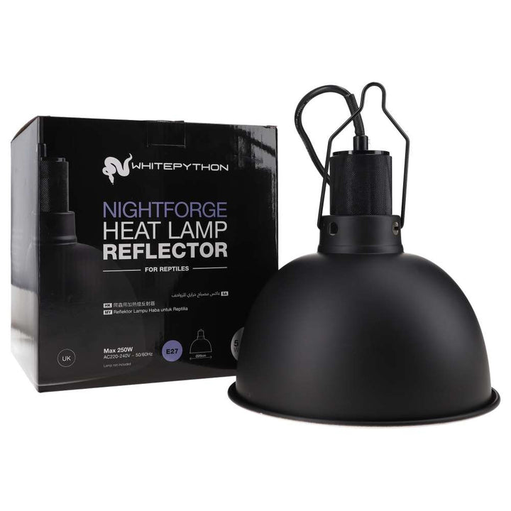 White Python Nightforge Heat Lamp Reflector beside its packaging